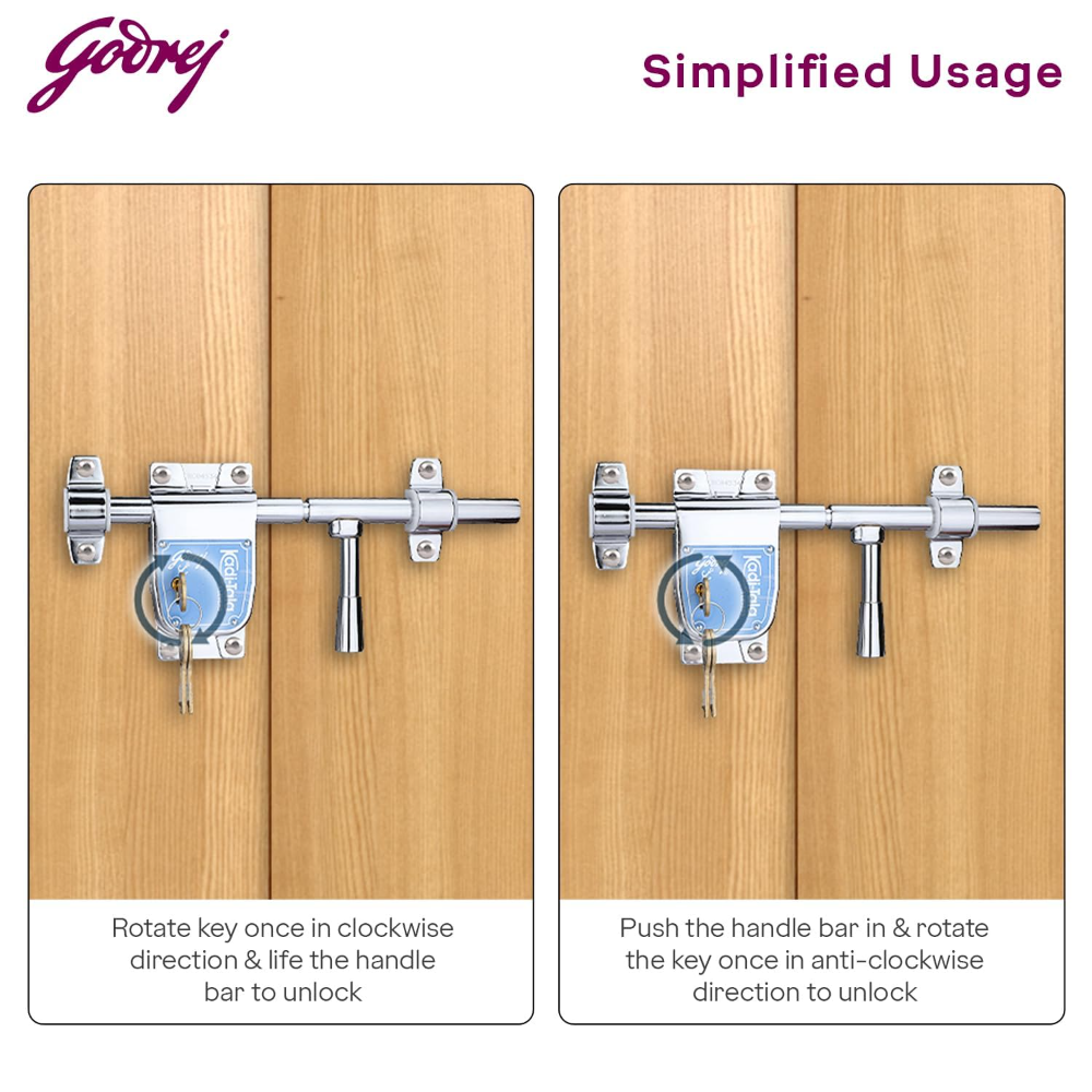 Godrej 275 mm Kadi-Tala Lock for Double Door, Alloy Steel Body Double Locking Mechanism Lock for Main Door (Silver, Pack of 1)